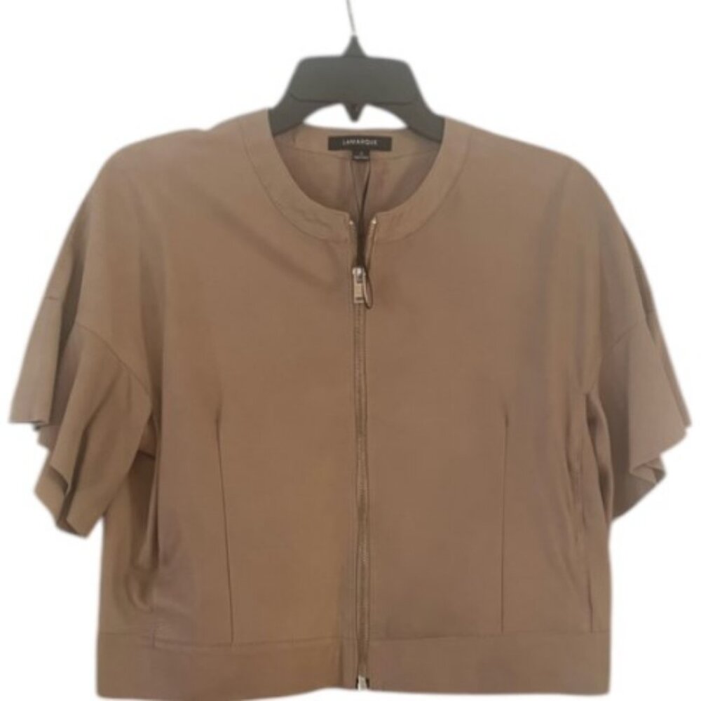 Lamarque light brown flutter sleeve zip crop top size M